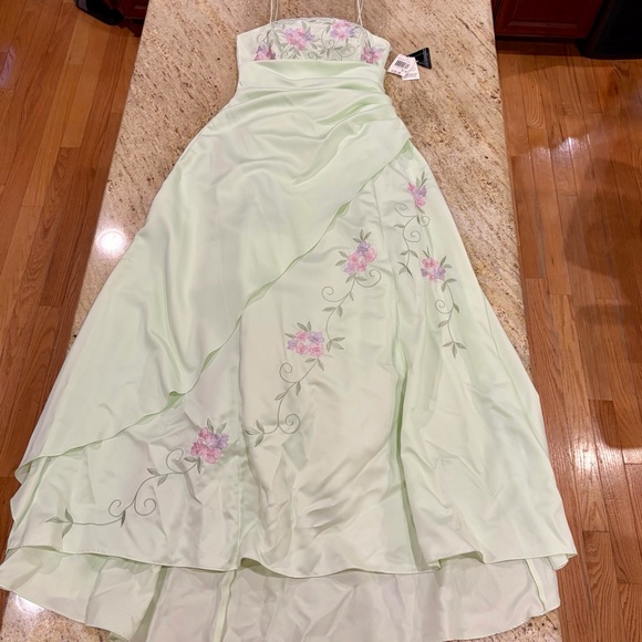 NWT City Triangles Sage Green Fairycore Gown Y2K Embroidered Prom Dress Sz 9/10 - Picture 6 of 8